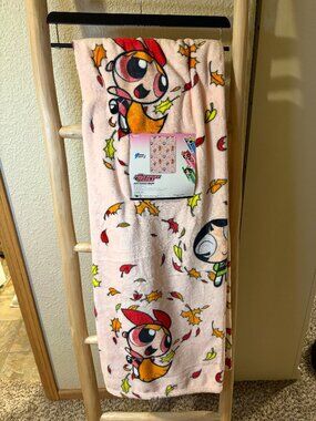 Powerpuff Girls Fall Autumn Leaves Soft Plush Throw Blanket 50x70 NWT